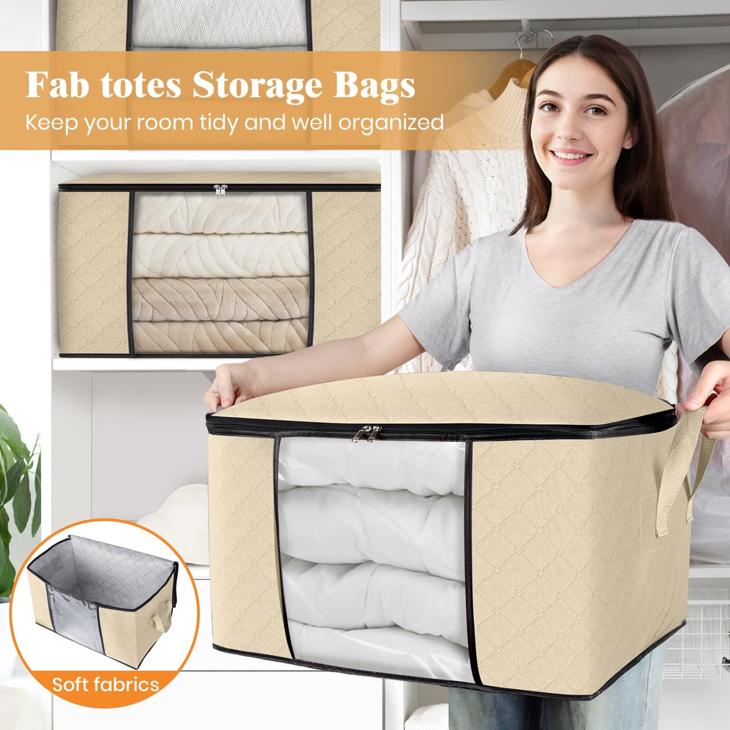 Fab Totes Clothes Storage Bags 6 Pack Foldable Organizers
