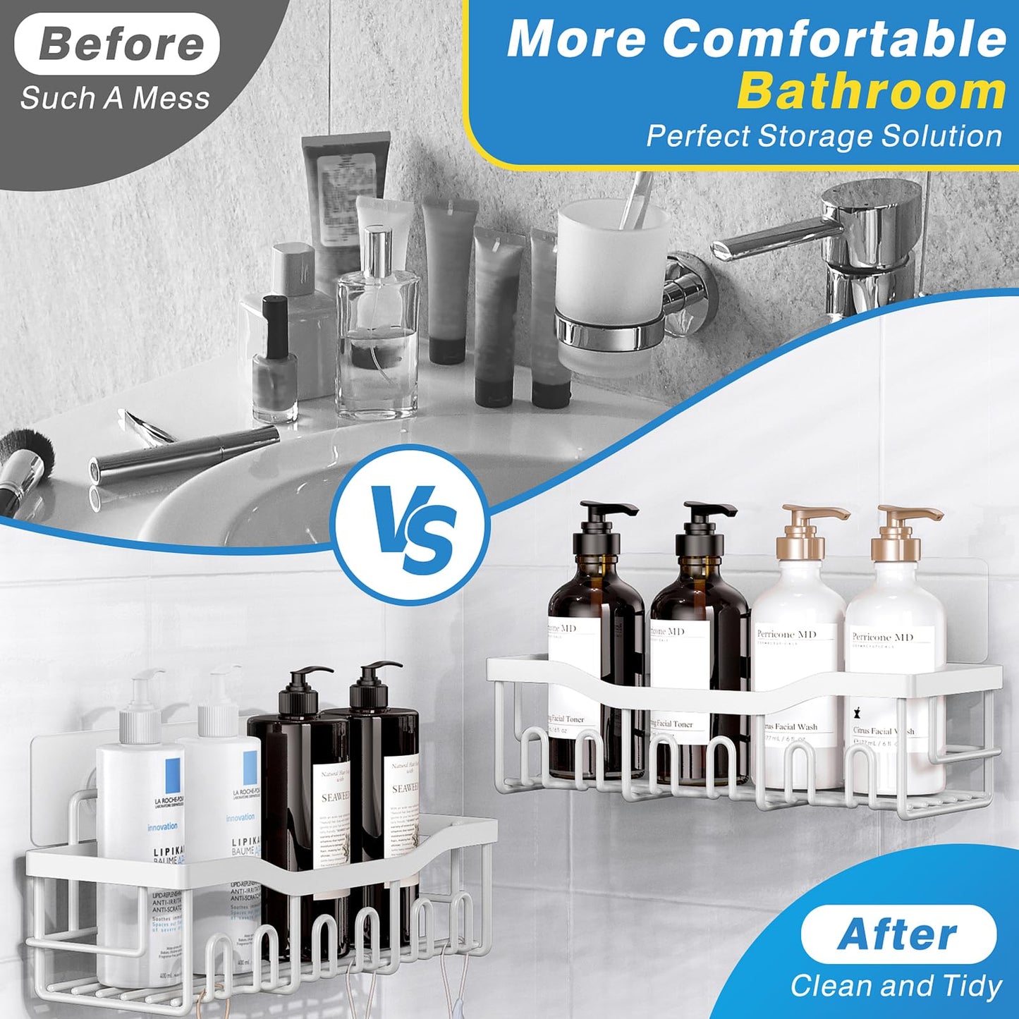 EUDELE Adhesive Shower Caddy 5 Pack Rustproof Organizer