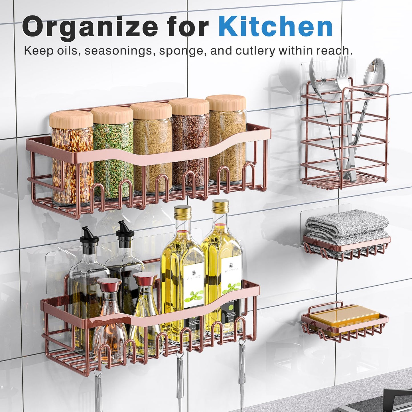 EUDELE Adhesive Shower Caddy 5 Pack Rustproof Organizer