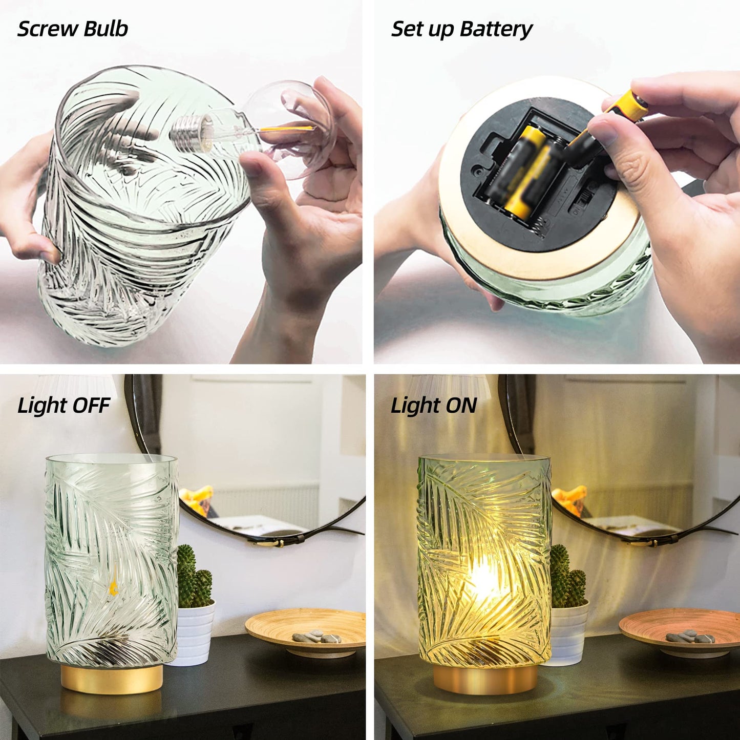 Battery Operated Cordless Table Lamp LED Nightlight with Timer