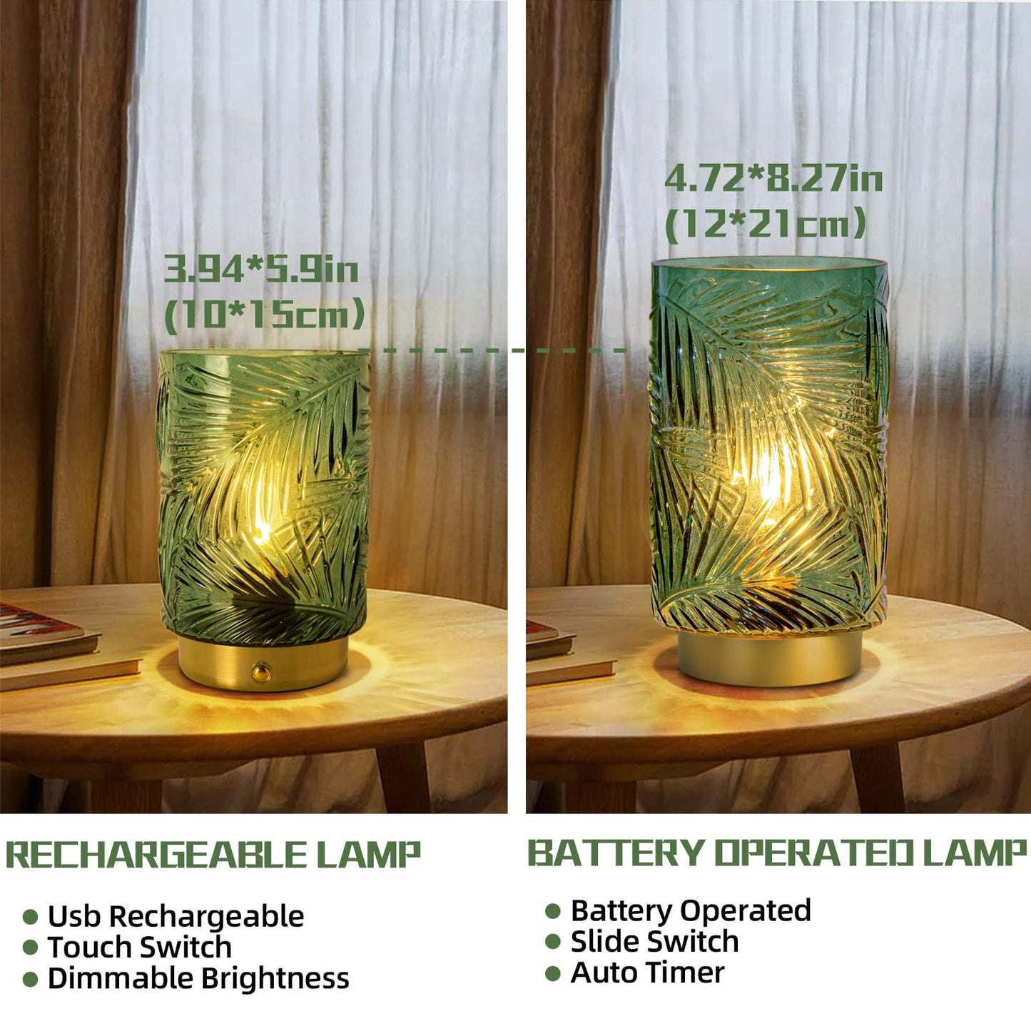 Battery Operated Cordless Table Lamp LED Nightlight with Timer