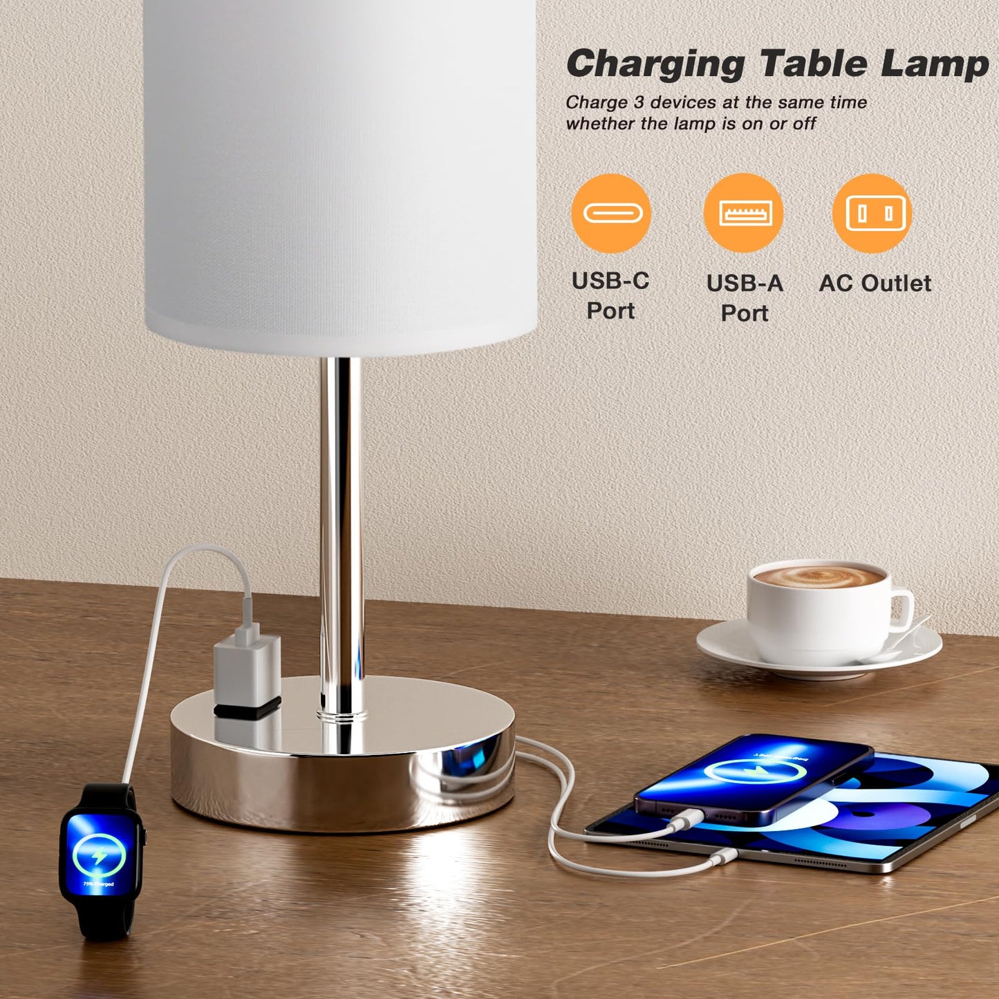 Fenmzee Rose Gold Crystal Touch Lamp 3 Way Dimmable with USB