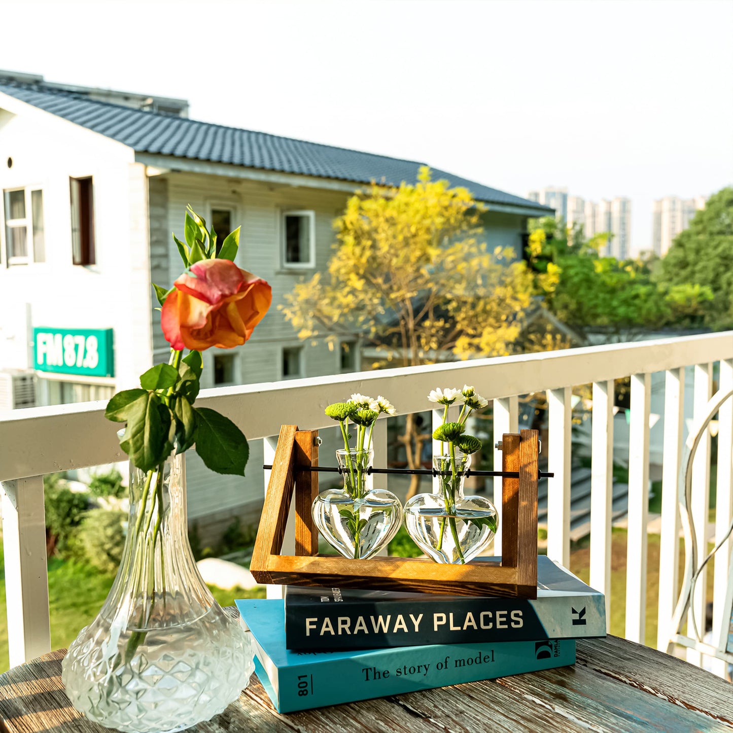 Kingbuy Terrarium Propagation Station 3 Bulb Glass Vase on Wooden Stand