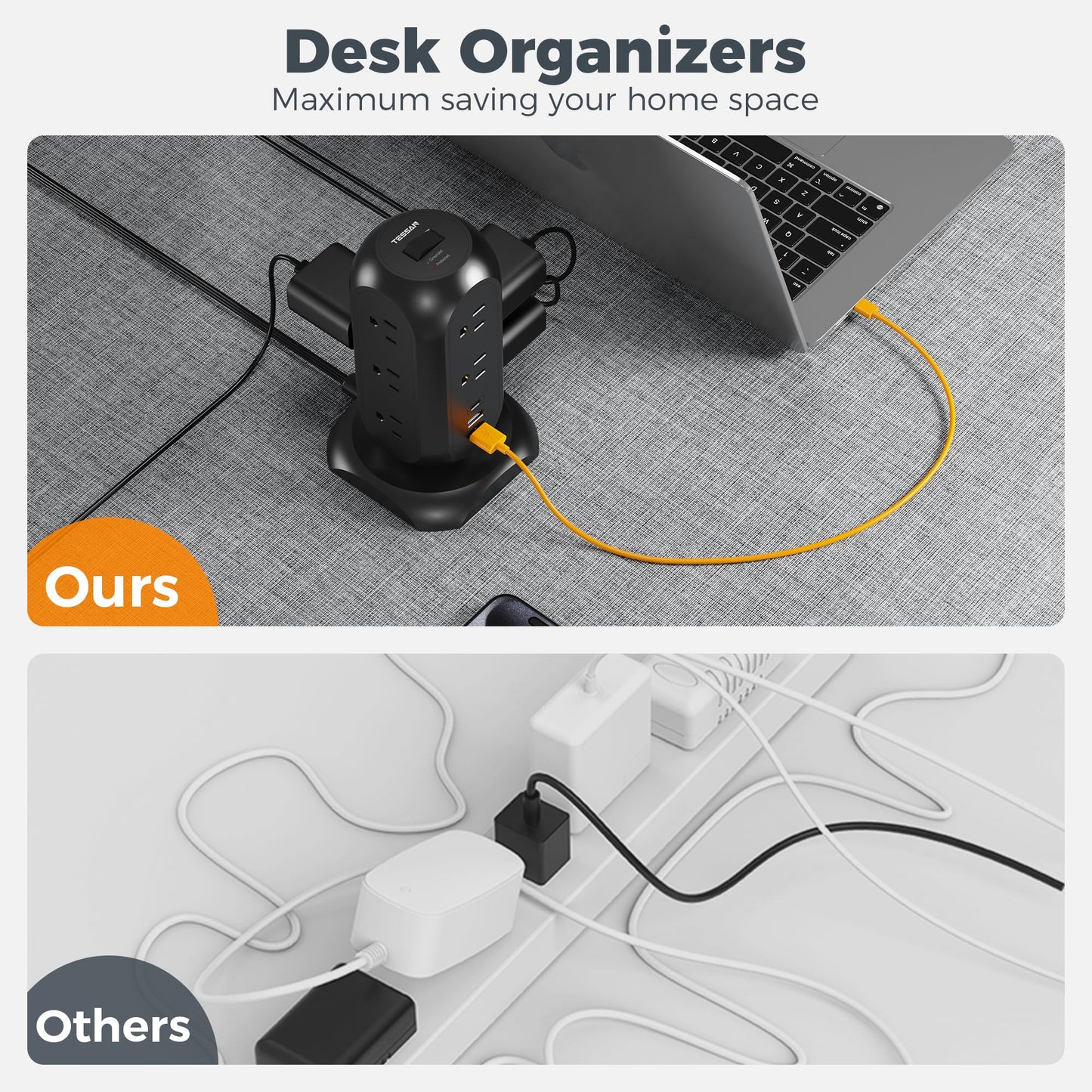 TESSAN Tower Power Strip 11 Outlets 3 USB 6 ft Cord